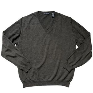 Grant Thomas Extra Fine Italian Merino Wool Sweater Gray V Neck Pullover
